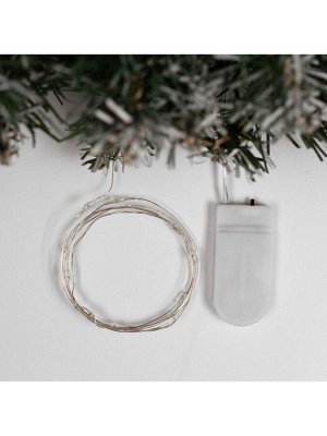 Гирлянда «Нить» 1 м роса, IP20, серебристая нить, 10 LED, батарейки CR2032x2 (в комплекте), свечение синее