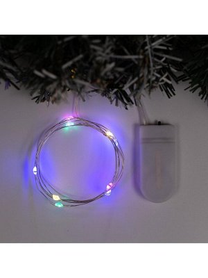 Гирлянда «Нить» 1 м роса, IP20, серебристая нить, 10 LED, батарейки CR2032x2 (в комплекте), свечение мульти