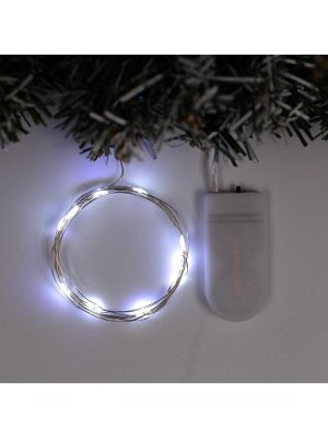 Гирлянда «Нить» 1 м роса, IP20, серебристая нить, 10 LED, батарейки CR2032x2 (в комплекте), свечение белое