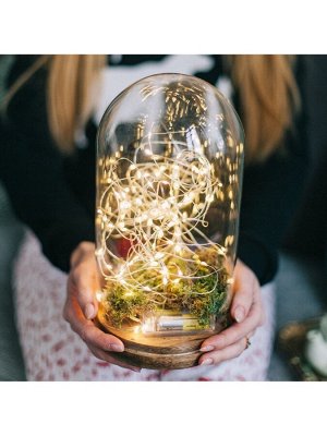 Гирлянда «Нить» 5 м роса, IP20, серебристая нить, 100 LED, 2 режима, батарейка AAх3 (не в комплекте), свечение тёплое белое