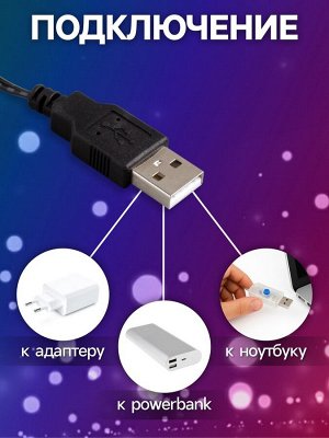 Гирлянда «Нить» 5 м роса, IP20, чёрная нить, 50 LED, свечение мульти, USB