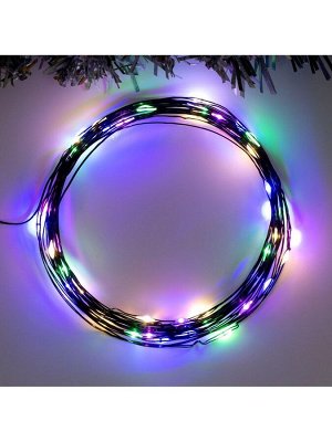 Гирлянда «Нить» 5 м роса, IP20, чёрная нить, 50 LED, 2 режима, батарейки AAх3 (не в комплекте), свечение мульти