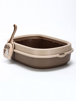 Лоток для кошек Фур-Мур 48x35.5 см с бортом + совок, Soft-touch, капучино