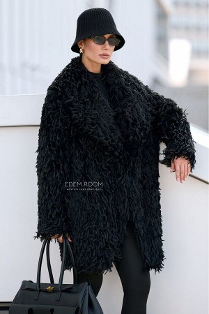 чёрная шуба из эко страуса