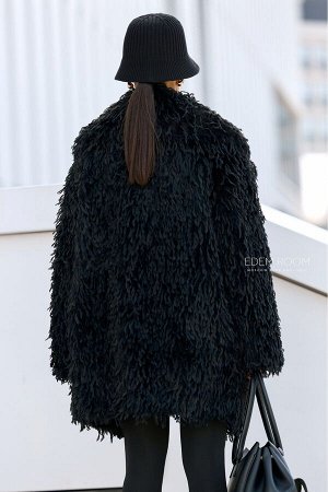 чёрная шуба из эко страуса