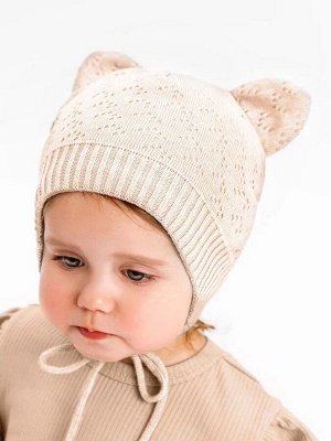 Шапка детская вязаная Amarobaby Pure Love Kitten, молочный, с подкладом