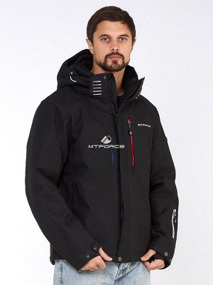 Мужская зимняя горнолыжная куртка большого размера черного цвета