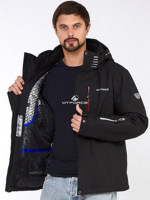 Мужская зимняя горнолыжная куртка большого размера черного цвета