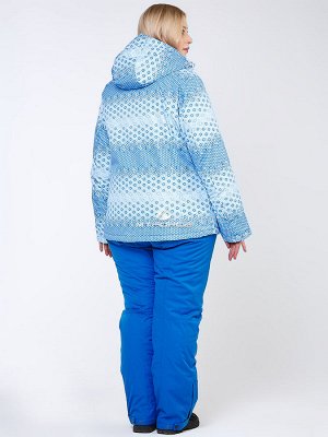 Женская зимняя горнолыжная куртка большого размера голубого цвета 1830Gl