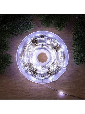 Гирлянда «Нить» 100 м роса, IP44, серебристая нить, 1000 LED, свечение белое, 18 В