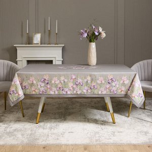 Скатерть "Ирисы" 160x220 см, Серый, 100% Хлопок с Пропиткой