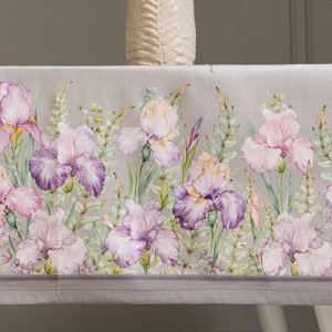 Скатерть "Ирисы" 160x220 см, Серый, 100% Хлопок с Пропиткой