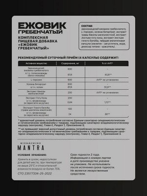 Экстракт Ежовика BIOHACKING MANTRA Ежовик Гребенчатый - 120 капс