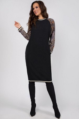 Платье Платье Teffi style 1452 черный -коричневый муссон 
Рост: 164 см.

Платье &ndash; кокон, без подкладки. Перед платья цельнокроеный, с нагрудными вытачками. Спинка со средним швом, в котором нах