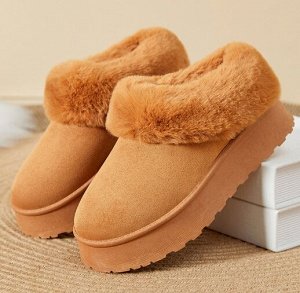 Угги короткие зимние утепленные на иск. мехе с отворотом, на толстой подошве, коричневый