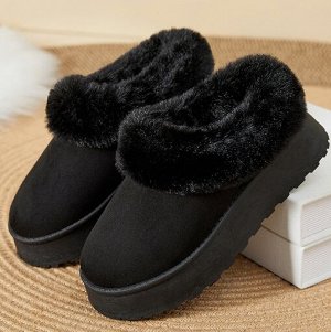 Угги короткие зимние утепленные на иск. мехе с отворотом, на толстой подошве, черный