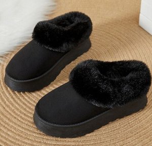 Угги короткие зимние утепленные на иск. мехе с отворотом, на толстой подошве, черный