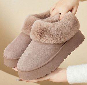 Угги короткие зимние утепленные на иск. мехе с отворотом, на толстой подошве, хаки