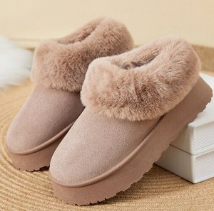 Угги короткие зимние утепленные на иск. мехе с отворотом, на толстой подошве, хаки