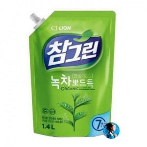 Ср-во д/мытья посуды LION Korea CHAMGREEN 1,4кг Зеленый чай (рефил)