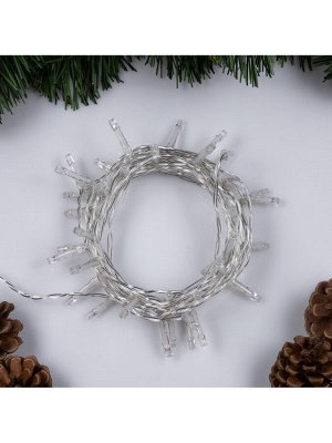 Гирлянда «Нить» 4 м, IP20, прозрачная нить, 40 LED, 2 режима, батарейки AAх3 (нет в комплекте), свечение аквамарин