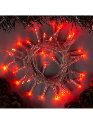 Гирлянда «Нить» 4 м, IP20, прозрачная нить, 40 LED, 2 режима, батарейки AAх3 (нет в комплекте), свечение красное