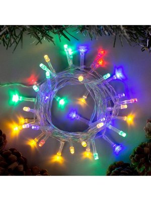 Гирлянда «Нить» 4 м, IP20, прозрачная нить, 40 LED, 2 режима, батарейки AAх3 (нет в комплекте), свечение мульти
