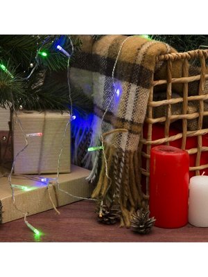 Гирлянда «Нить» 1.2 м, IP20, прозрачная нить, 12 LED, свечение мульти, фиксинг, 220 В