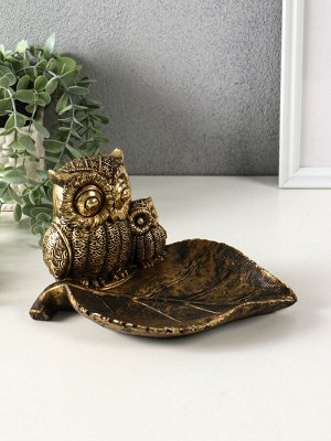 Подставка для мелочей «Совушки», полистоун, 15x22x12 см, под золото