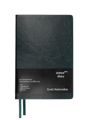 Ежедневник датированный Calligrata, А5, 2026, твёрдая обложка из искусственной кожи «Небраска», 168 листов, зелёный