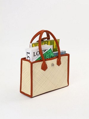 Сумка плетёная на застёжке из пандана, 30x10x35 см, бежево-коричневая