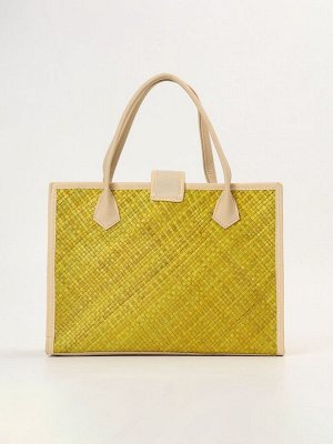 Сумка плетёная на застёжке из пандана, 35x12x40 см, жёлтая