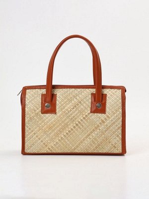 Сумка плетёная на молнии из пандана, 30x10x35 см, светло-коричневая