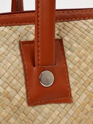 Сумка плетёная на молнии из пандана, 30x10x35 см, светло-коричневая