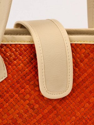 Сумка плетёная на застёжке из пандана, 35x12x40 см, бежево-оранжевая