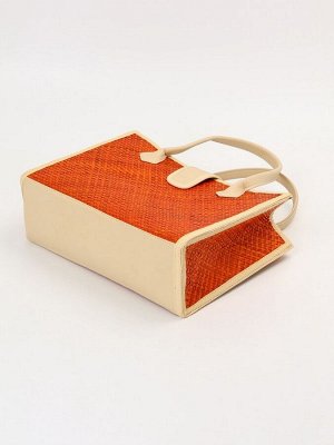 Сумка плетёная на застёжке из пандана, 35x12x40 см, бежево-оранжевая