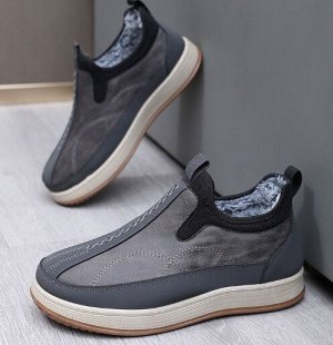 Кроссовки мужские из иск. кожи утепленные на иск. мехе водоотталкивающие, серый