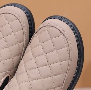 Ботинки из иск. кожи стеганые на иск. мехе, на толстой подошве, хаки