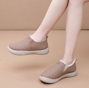 Слипоны из иск. кожи стеганые утепленные на иск. мехе, на толстой подошве, хаки
