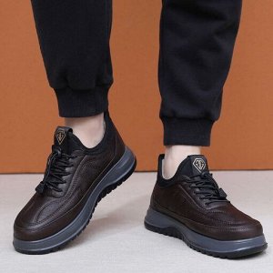 Кроссовки мужские из иск. кожи на шнуровке утепленные на иск. мехе водоотталкивающие, коричневый
