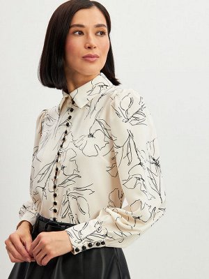 Блузка с принтом OD-639-29 белая черный цветок