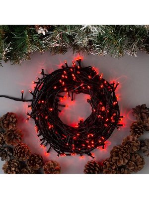 Гирлянда «Нить» 20 м, IP44, тёмная нить, 200 LED, свечение красное, 8 режимов, 220 В