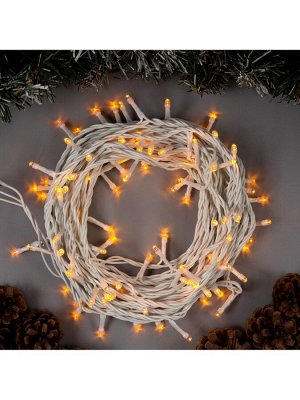 Гирлянда «Нить» 10 м, IP44, белая нить, 100 LED, свечение жёлтое, 8 режимов, 220 В