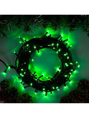 Гирлянда «Нить» 10 м, IP44, тёмная нить, 100 LED, свечение зелёное, 8 режимов, 220 В