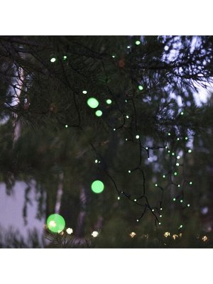 Гирлянда «Нить» 10 м, IP44, УМС, тёмная нить, 100 LED, свечение зелёное, 220 В