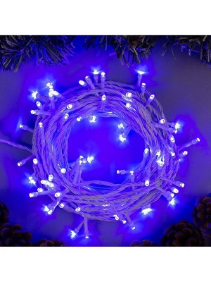 Гирлянда «Нить» 10 м, IP20, белая нить, 100 LED, 8 режимов, 220 В, свечение синее