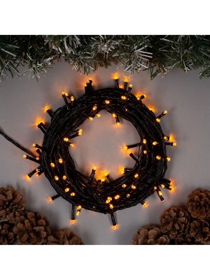 Гирлянда «Нить» 10 м, IP20, тёмная нить, 100 LED, 8 режимов, 220 В, свечение жёлтое