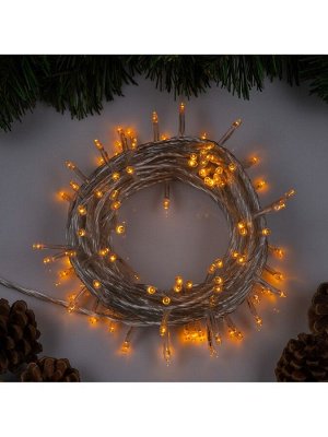Гирлянда «Нить» 10 м, IP20, прозрачная нить, 100 LED, 8 режимов, 220 В, свечение жёлтое