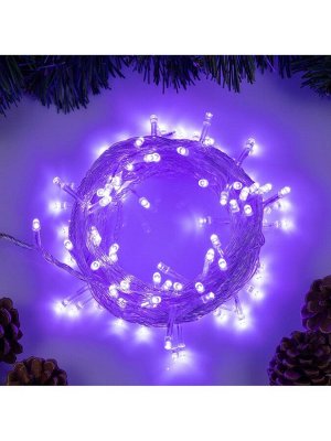 Гирлянда «Нить» 10 м, IP20, прозрачная нить, 100 LED, 8 режимов, 220 В, свечение фиолетовое