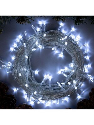 Гирлянда «Нить» 10 м, IP20, прозрачная нить, 100 LED, 8 режимов, 220 В, свечение белое